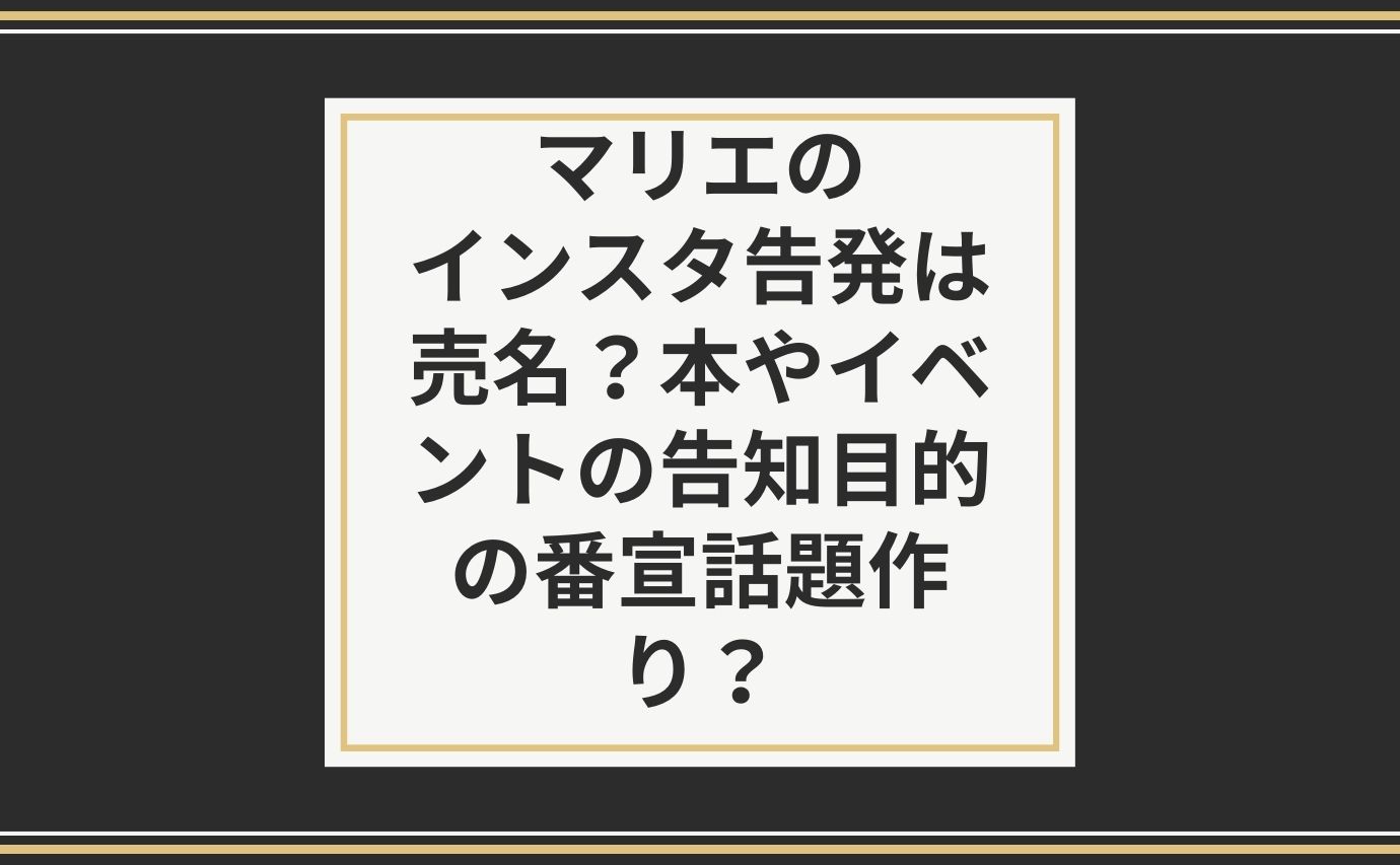 マリエのインスタ告発は売名 本やイベントの告知目的の番宣話題作り おもしろエンタメ